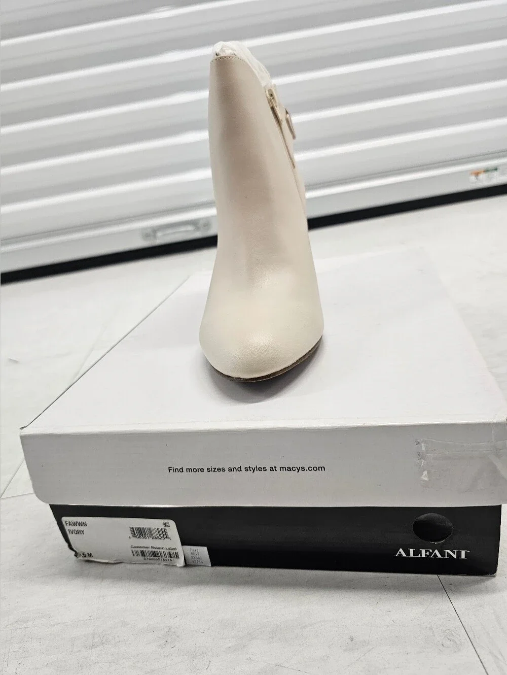 Alfani Cream Leather Ankle Boot with Block Heel